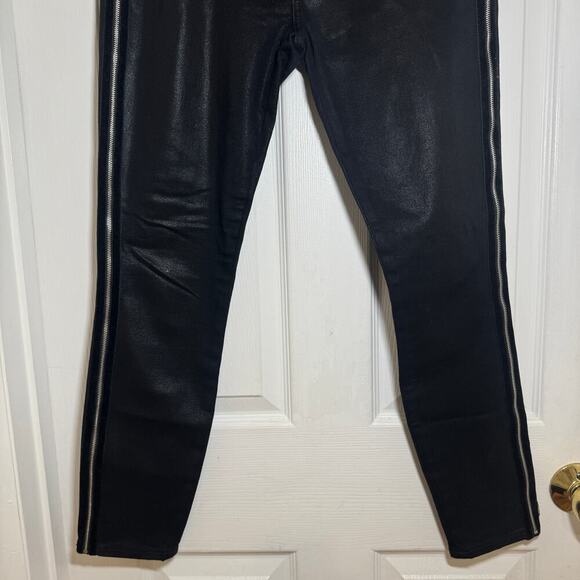 7 For All Mankind Side Zip High Waist Skinny Jeans in B(air) Black with Velvet - Picture 3 of 11
